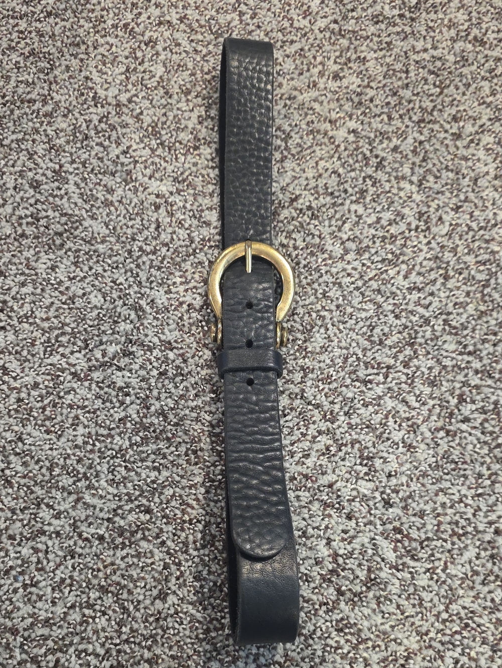 Women's Black Textured Leather Belt with Gold Crescent Buckle